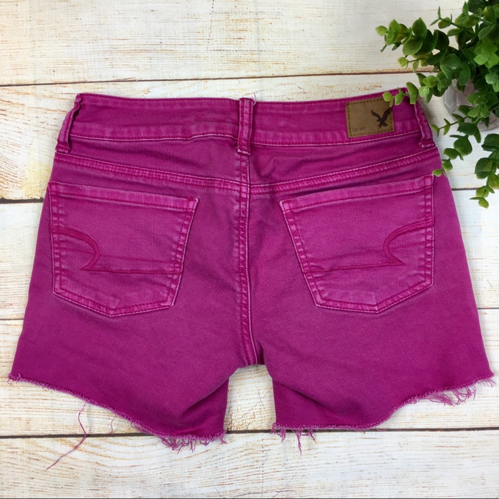 American Eagle fuchsia cutoff denim shorts sz 0 - Picture 6 of 6